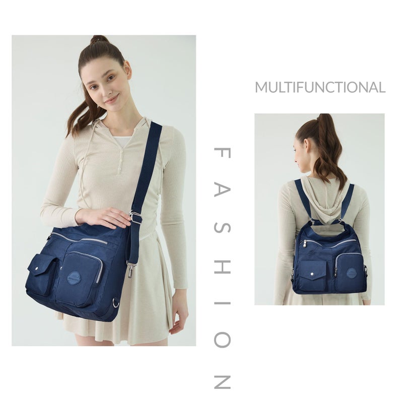Dora & Liz Multipurpose Hobo Purse for Women with Antitheft RFID, Waterproof Nylon Crossbody Bag Shoulder Handbag, Convertible Backpack - Image 2